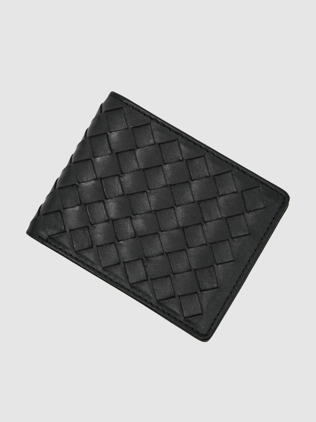 Leather Large Lattice-Effect Wallet Black | Mens