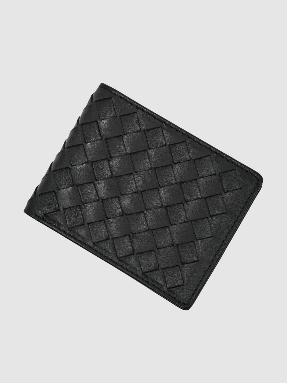 Leather Large Lattice-Effect Wallet Black | Mens
