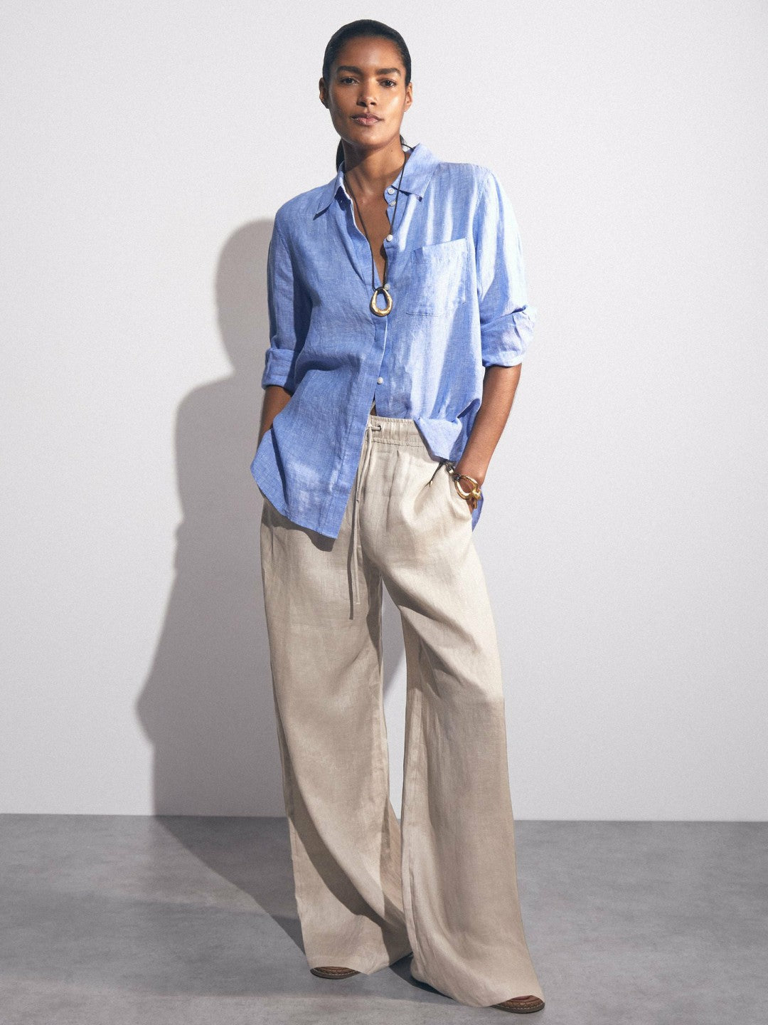 Petite Linen-Blend Wide-Leg Trousers Neutral | Womens