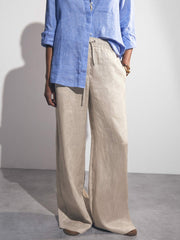 Petite Linen-Blend Wide-Leg Trousers Neutral | Womens