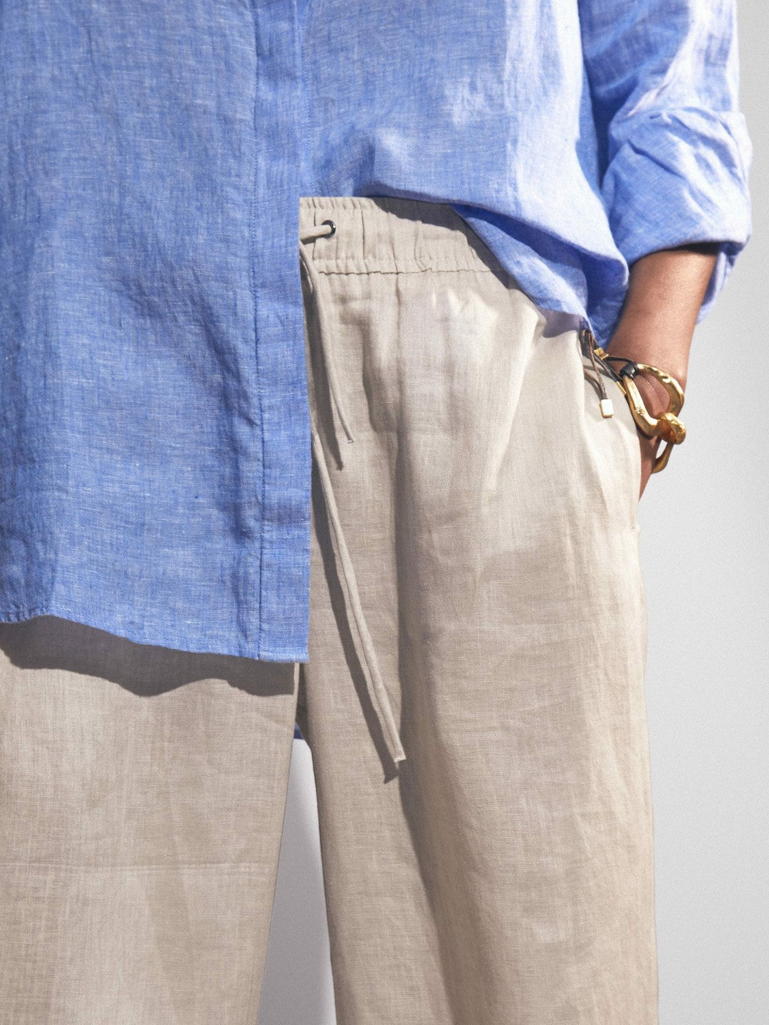 Petite Linen-Blend Wide-Leg Trousers Neutral | Womens