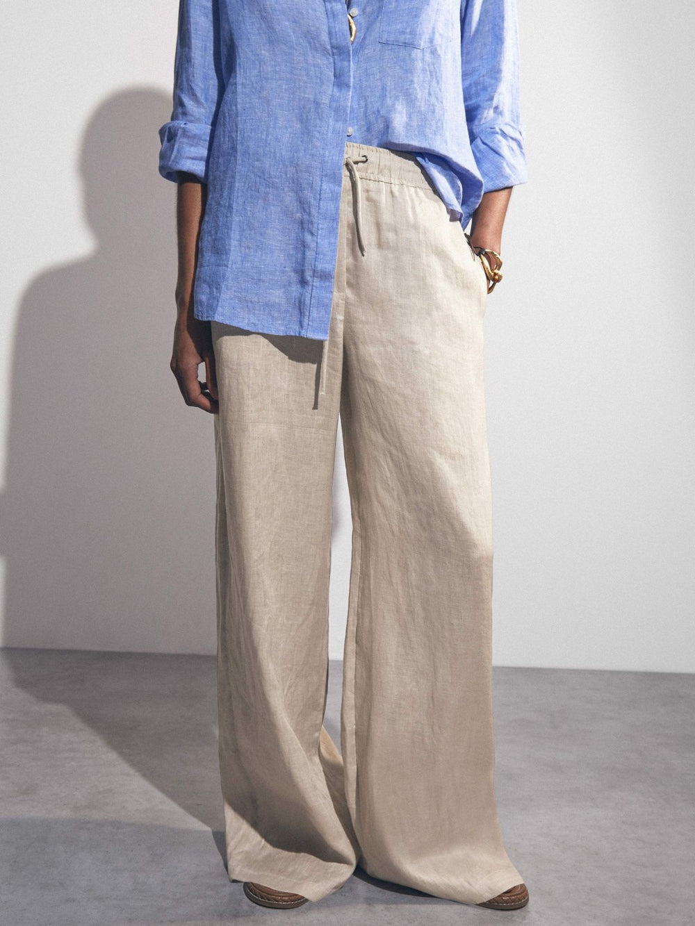 Linen-Blend Wide-Leg Trousers Neutral | Womens