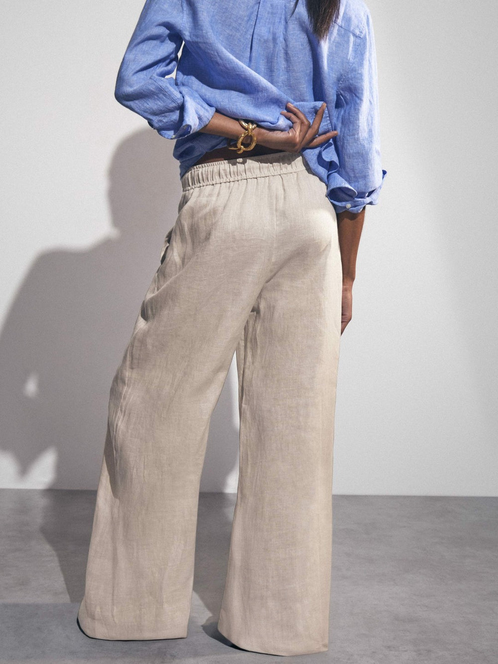 Linen-Blend Wide-Leg Trousers Neutral | Womens