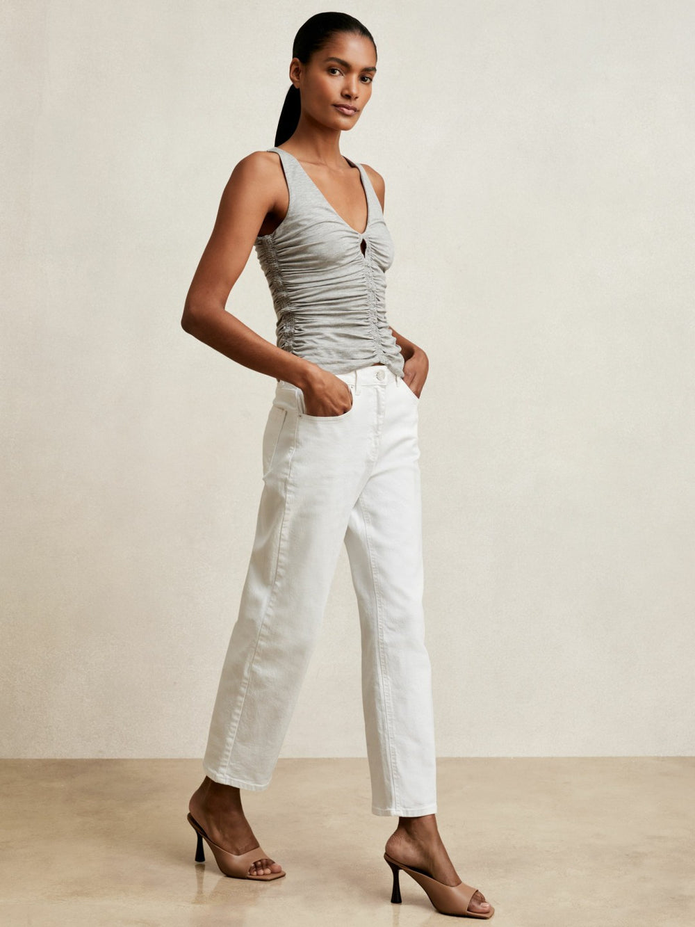 Stretch Lyocell Jersey Ruched Vest Silver Grey | Womens