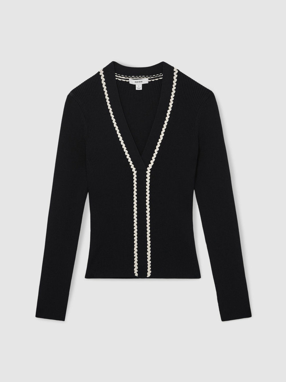 Craft-Stitch Rib-Knit Top Navy/White | Womens