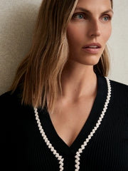 Craft-Stitch Rib-Knit Top Navy/White | Womens