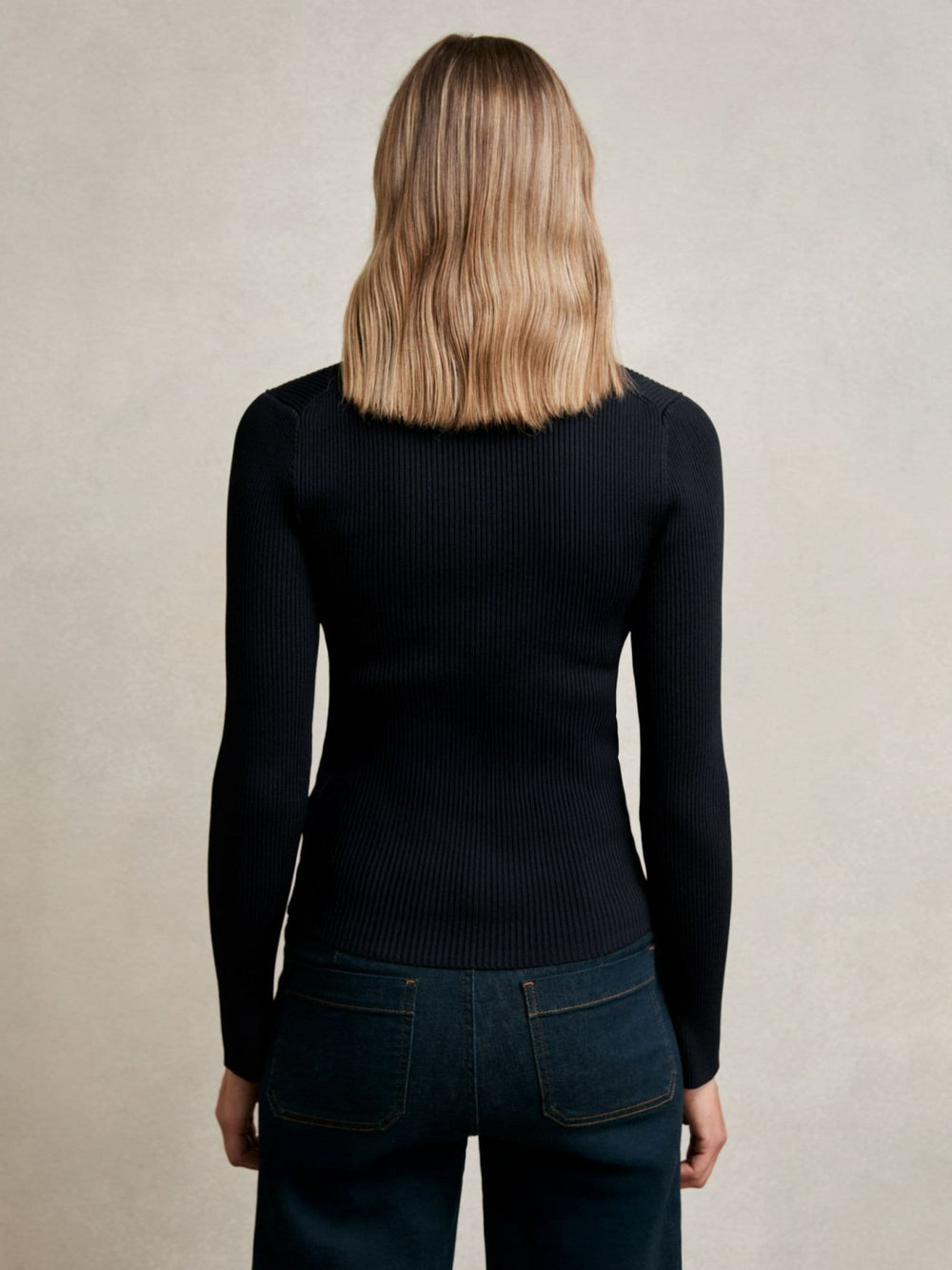 Craft-Stitch Rib-Knit Top Navy/White | Womens