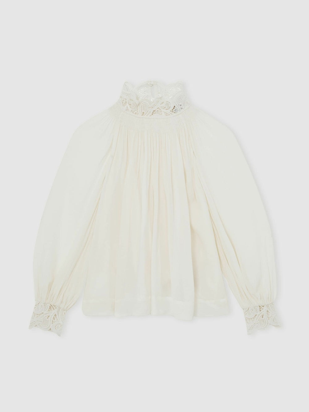 Lace-Trim Draped Chiffon Top Cream | Womens