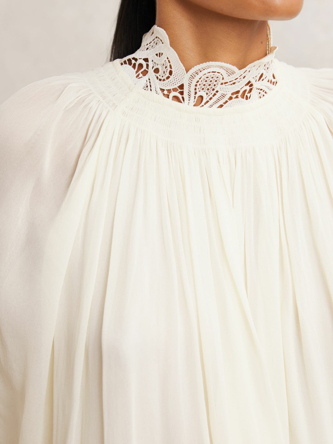 Lace-Trim Draped Chiffon Top Cream | Womens