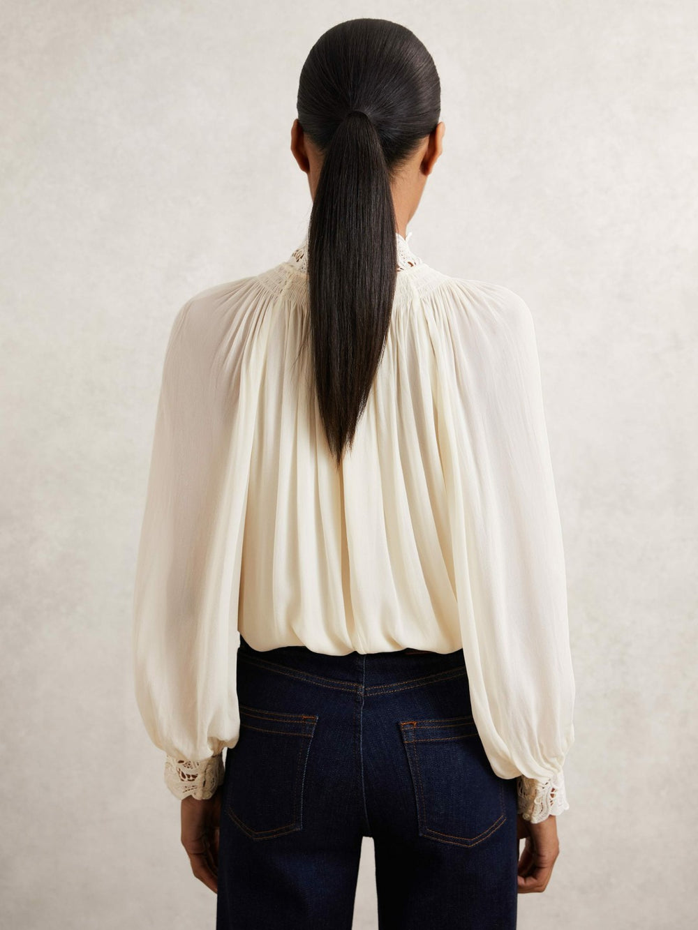 Lace-Trim Draped Chiffon Top Cream | Womens