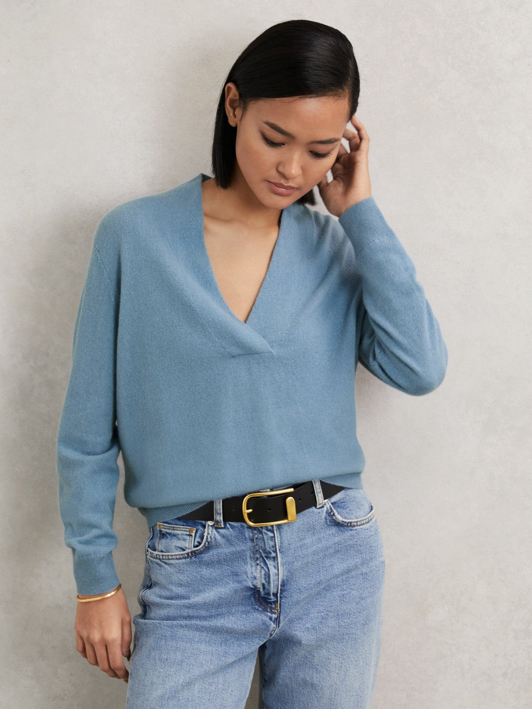 Cashmere V-Neck Jumper Blue | Womens