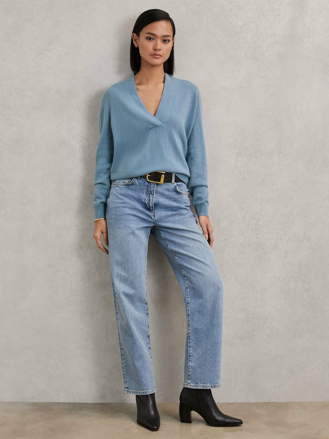 Cashmere V-Neck Jumper Blue | Womens