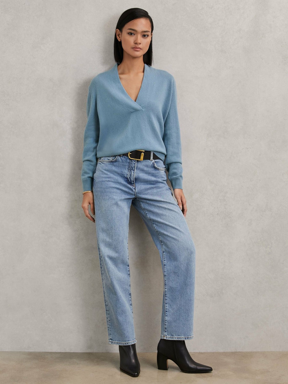 Cashmere V-Neck Jumper Blue | Womens