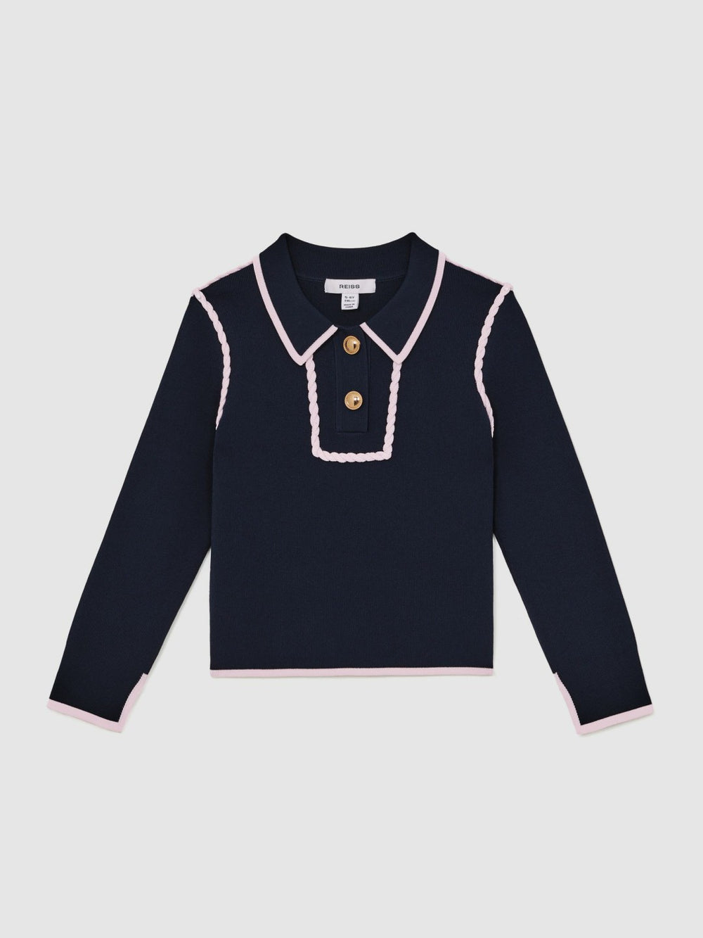 13-14 yrs Piped Knitted Collar Top Navy | Children
