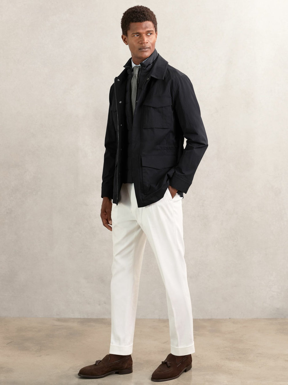 Removable-Gilet Safari Jacket Navy | Mens