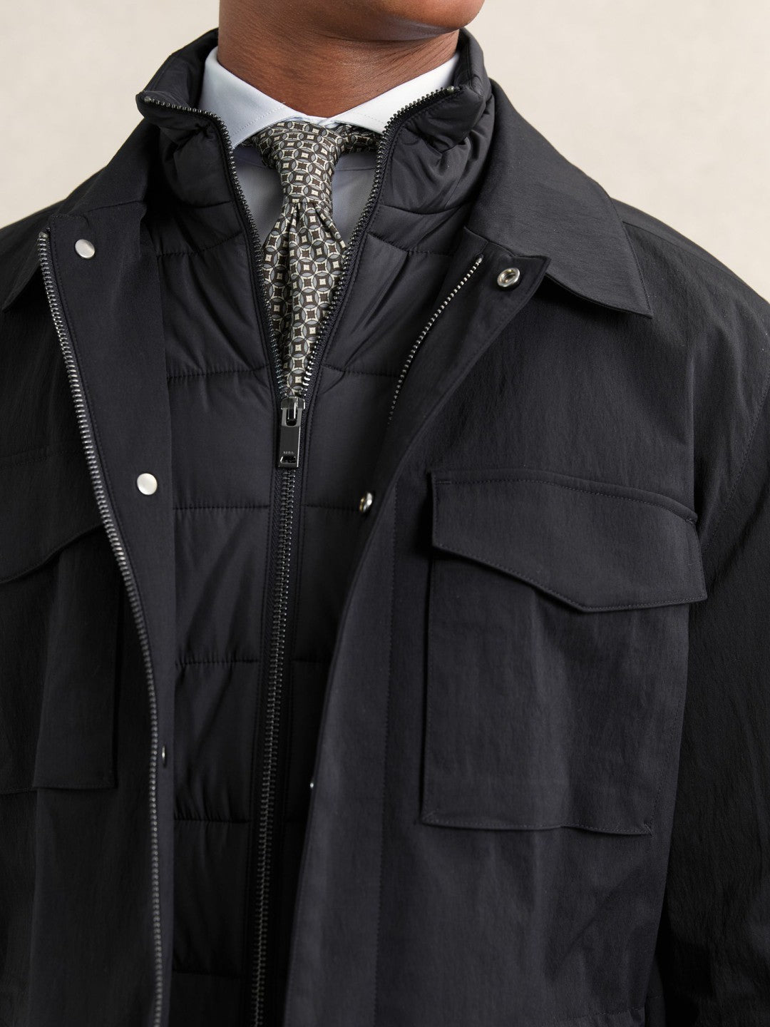 Removable-Gilet Safari Jacket Navy | Mens