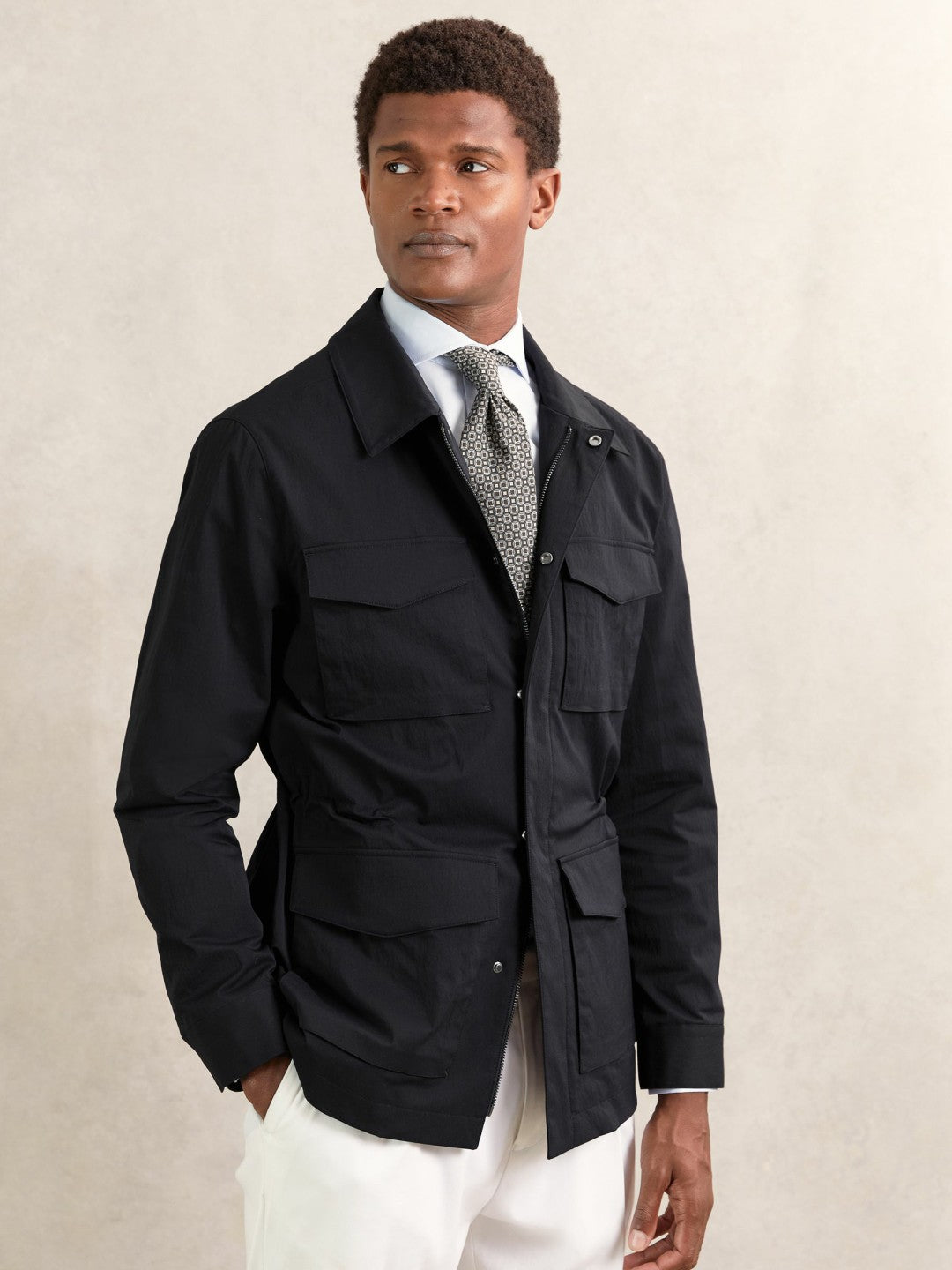 Removable-Gilet Safari Jacket Navy | Mens