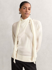 Wool Scarf-Tie Draped Jumper Cream | Womens