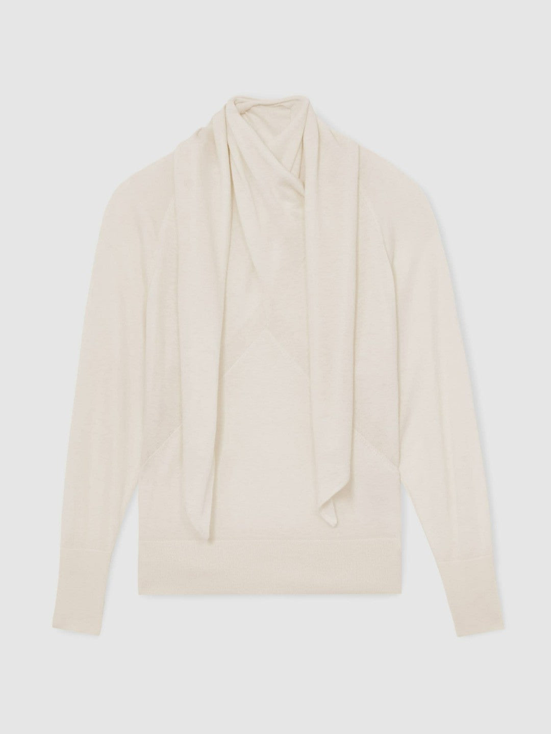 Wool Scarf-Tie Draped Jumper Cream | Womens