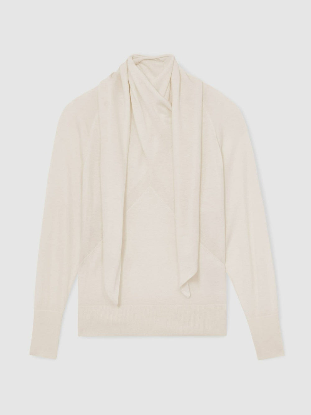 Wool Scarf-Tie Draped Jumper Cream | Womens
