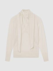 Wool Scarf-Tie Draped Jumper Cream | Womens