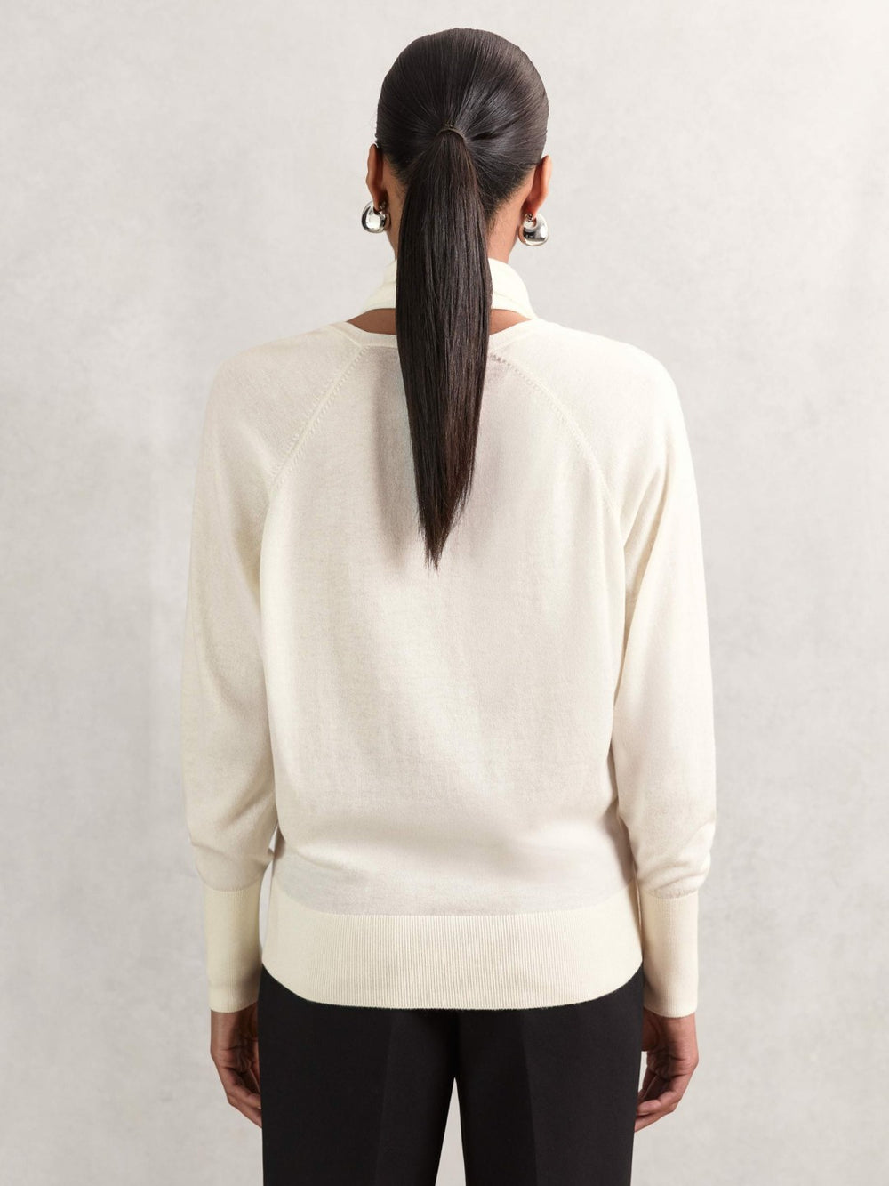Wool Scarf-Tie Draped Jumper Cream | Womens