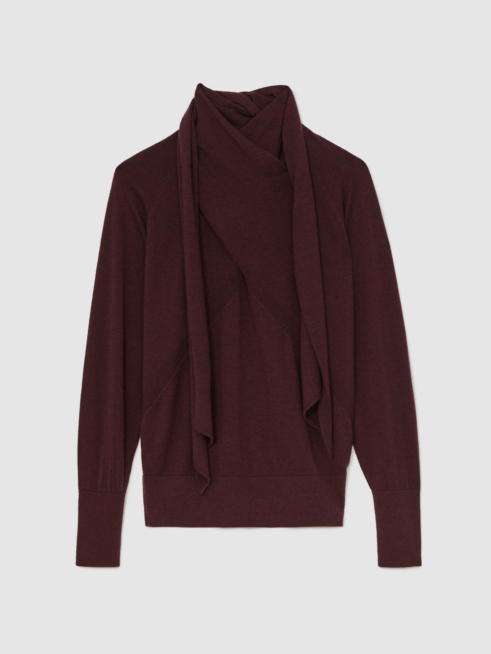 Wool Scarf-Tie Draped Jumper Burgundy | Womens