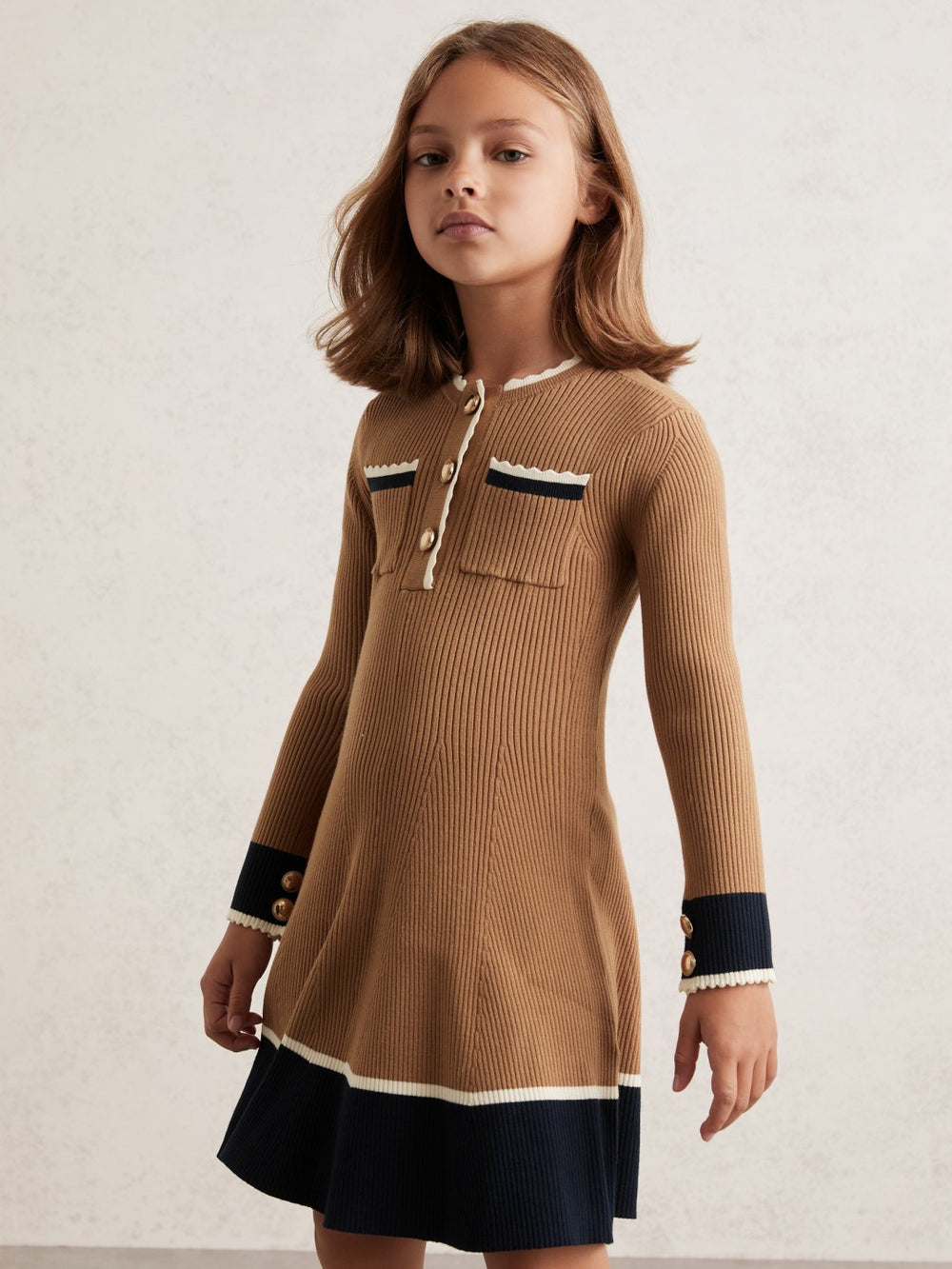 3-9 yrs Scallop-Trim Rib-Knit Dress Camel | Children