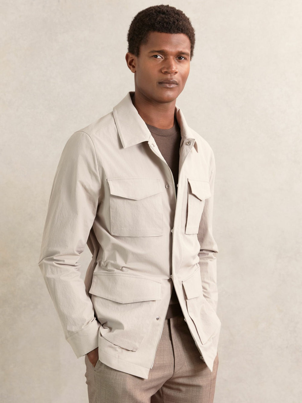Removable-Gilet Safari Jacket Stone | Mens