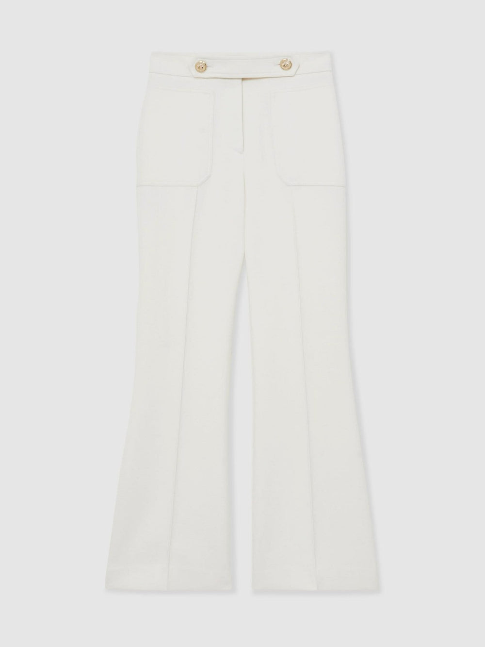 Twill Button-Tab Flared Trousers With Wool White | Womens