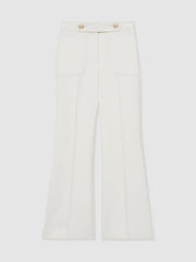 Twill Button-Tab Flared Trousers With Wool White | Womens