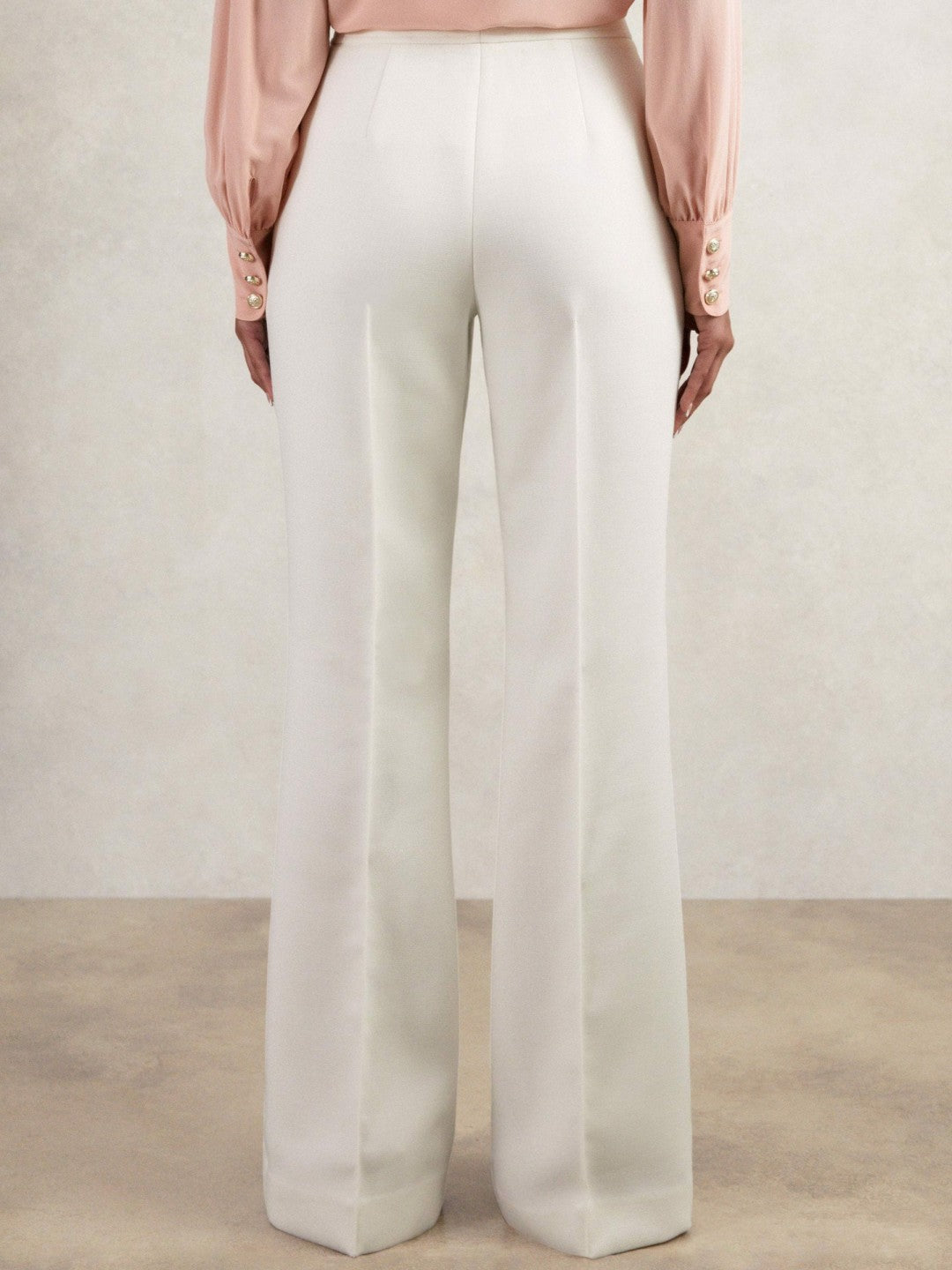 Twill Button-Tab Flared Trousers With Wool White | Womens