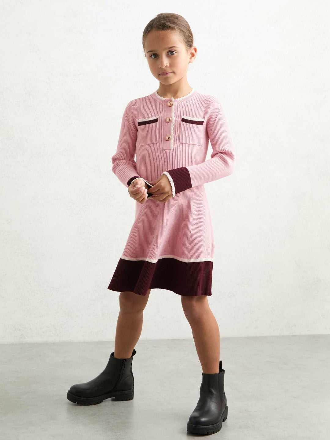 3-9 yrs Scallop-Trim Rib-Knit Dress Pink | Children