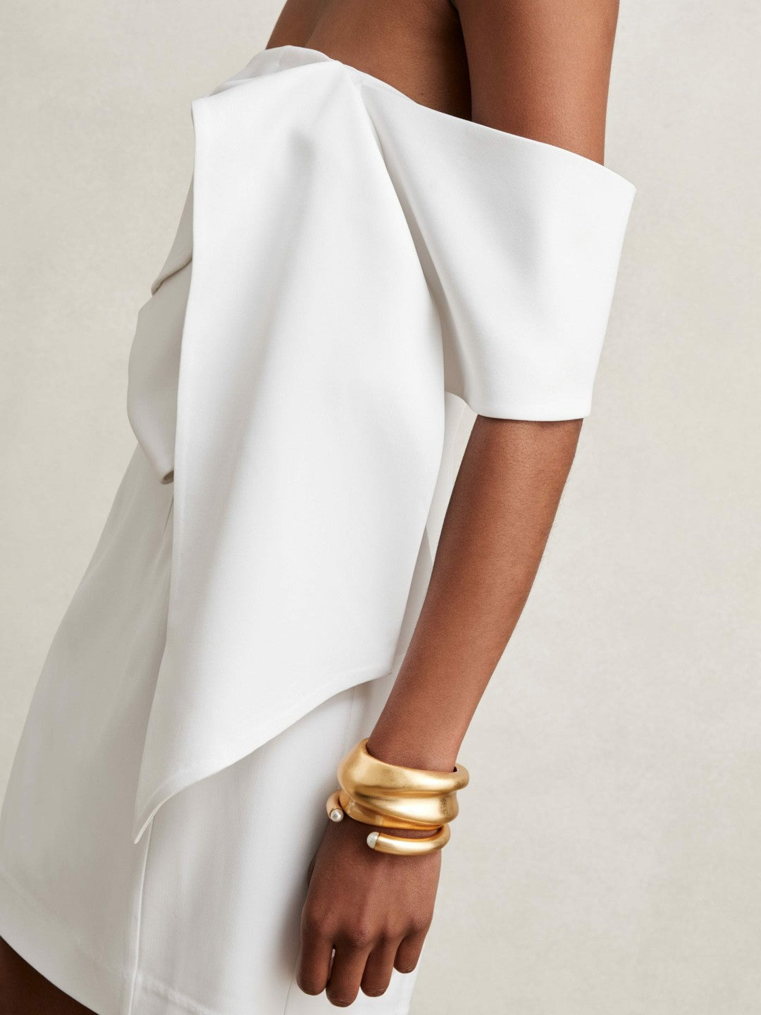 Sculptural Off-Shoulder Mini Dress Ivory | Womens