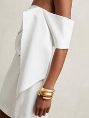 Sculptural Off-Shoulder Mini Dress Ivory | Womens