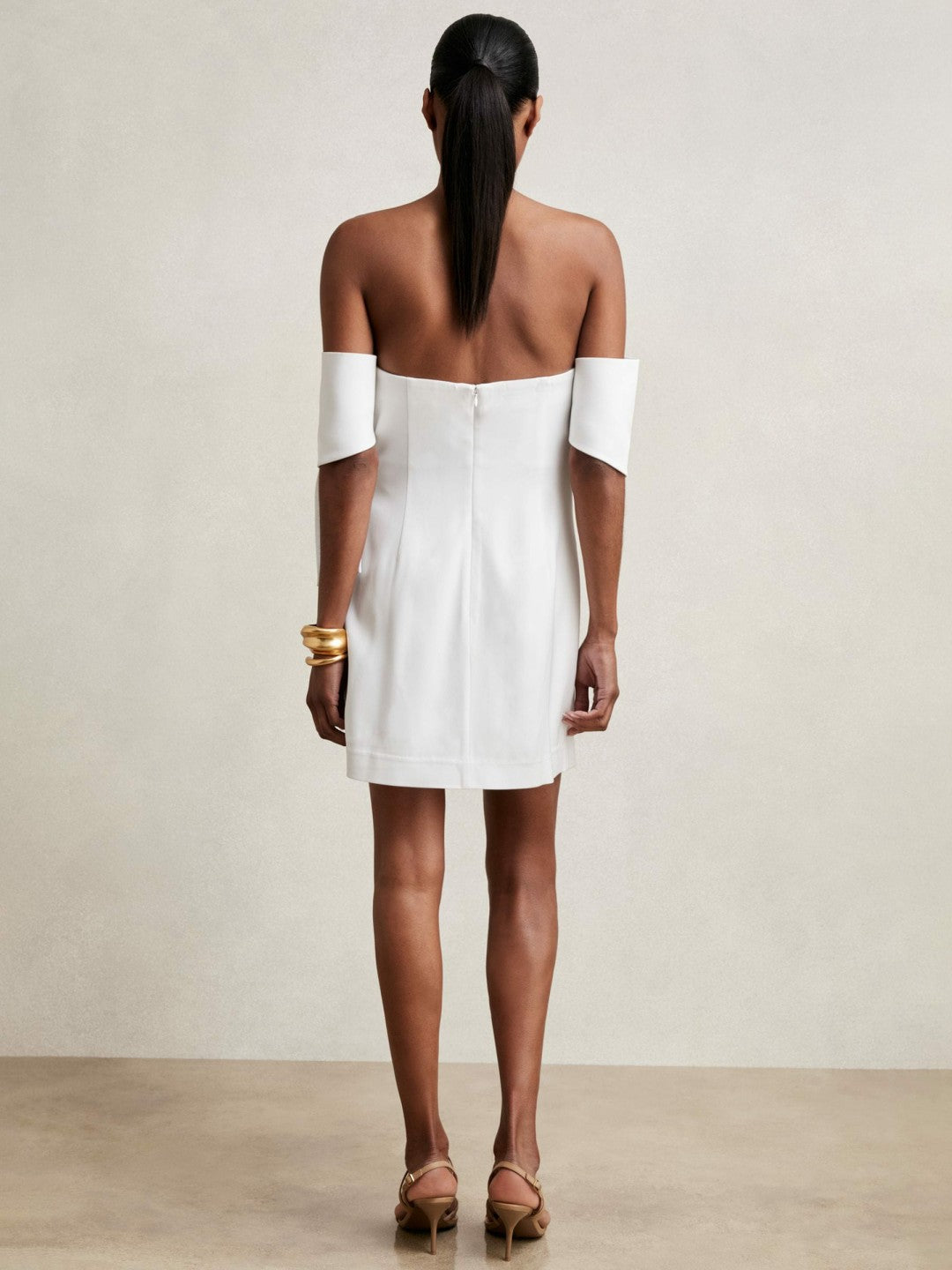 Sculptural Off-Shoulder Mini Dress Ivory | Womens