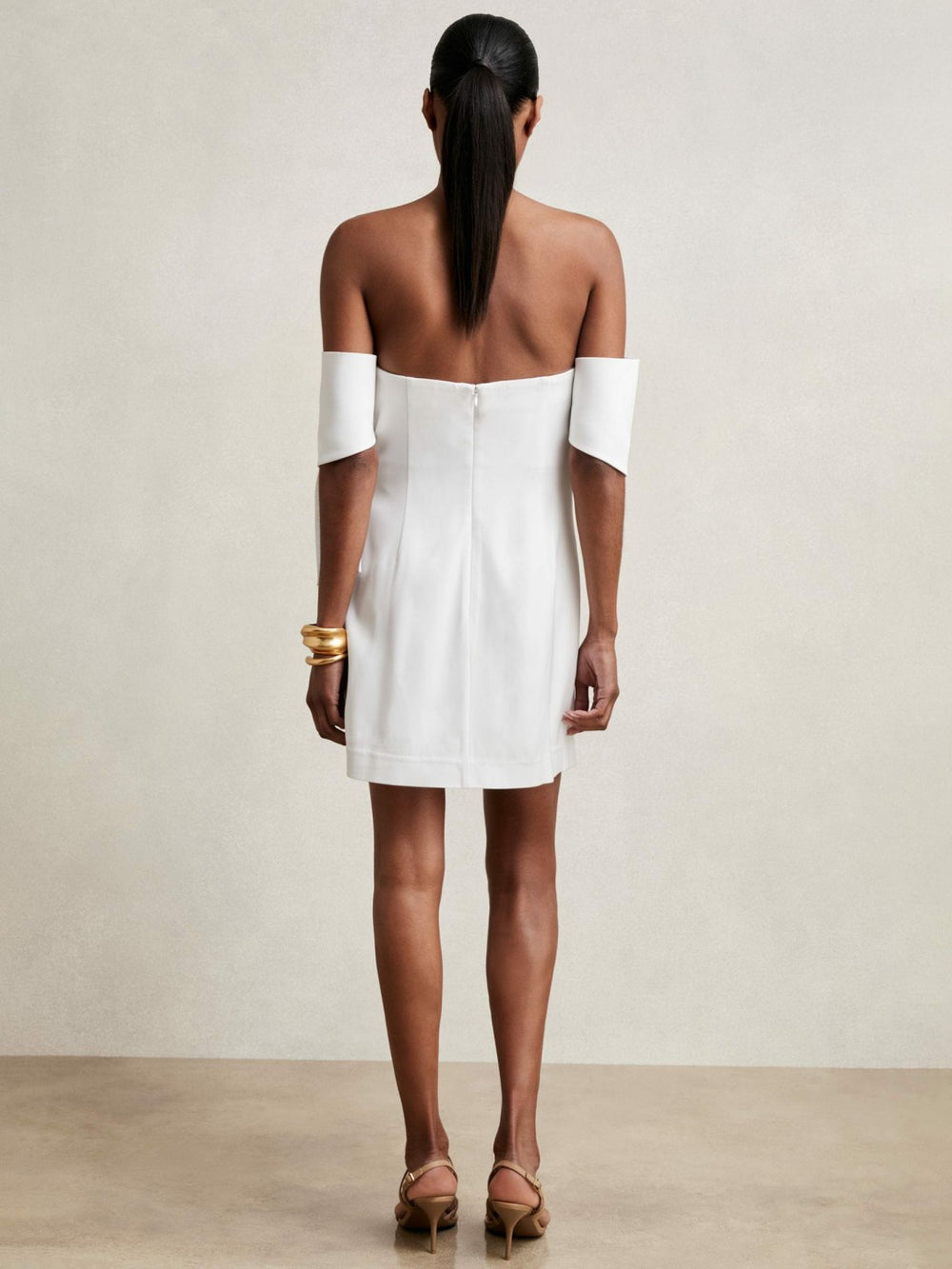 Sculptural Off-Shoulder Mini Dress Ivory | Womens