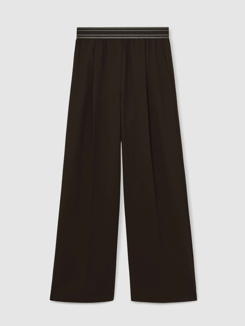 Wide-Leg Contrast-Waistband Trousers Chocolate Brown | Womens