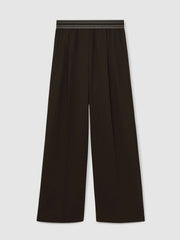 Wide-Leg Contrast-Waistband Trousers Chocolate Brown | Womens