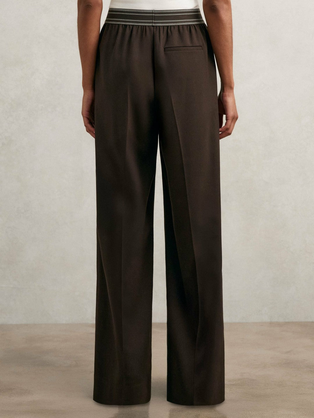 Wide-Leg Contrast-Waistband Trousers Chocolate Brown | Womens