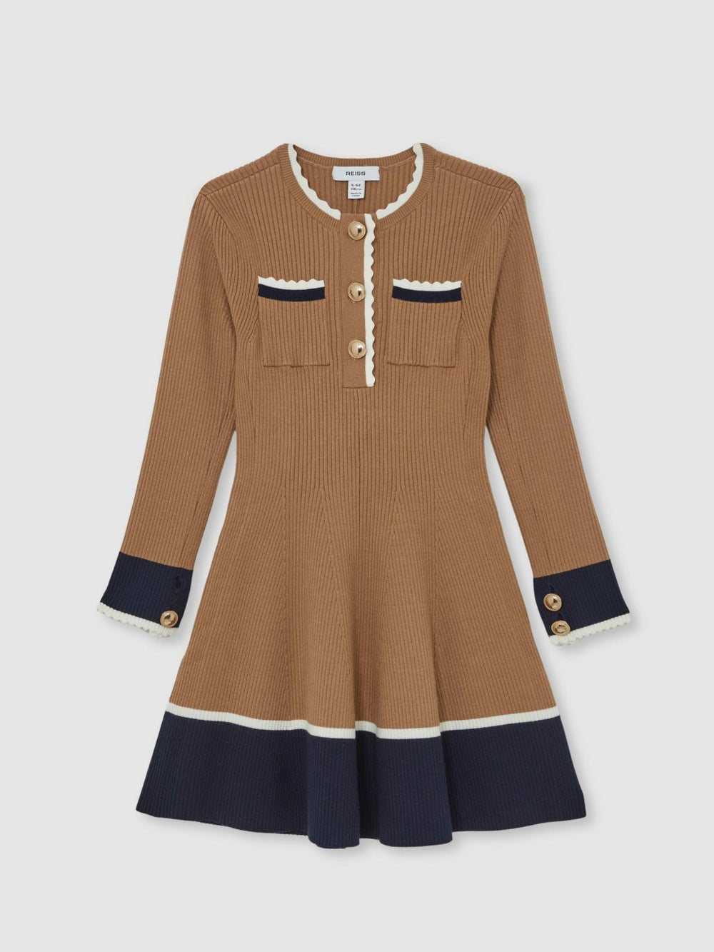 13-14 yrs Scallop-Trim Rib-Knit Dress Camel | Children