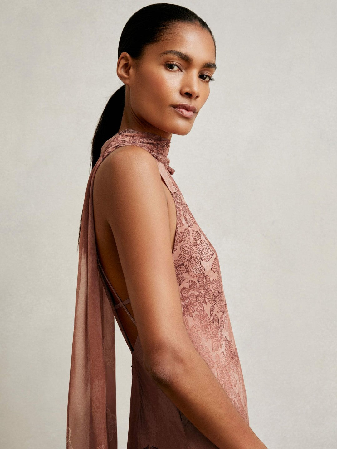 Chiffon Floral Cape Maxi Dress Pale Pink | Womens