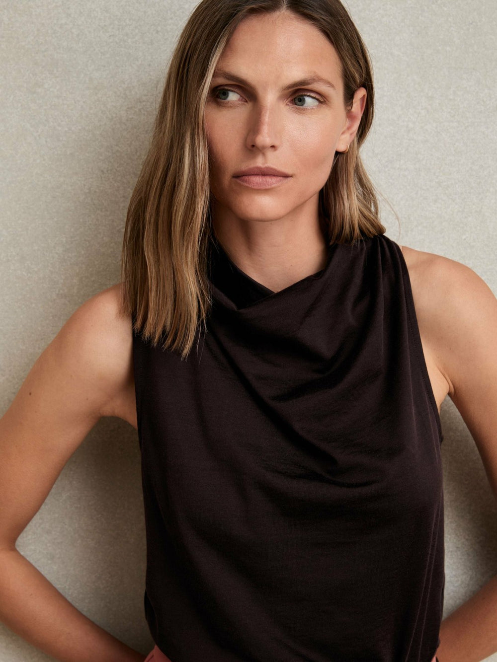 Cotton-Blend Cowl-Neck Sleeveless Top Plum Purple | Womens