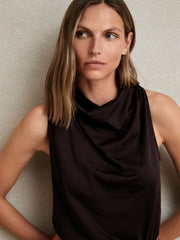 Cotton-Blend Cowl-Neck Sleeveless Top Plum Purple | Womens