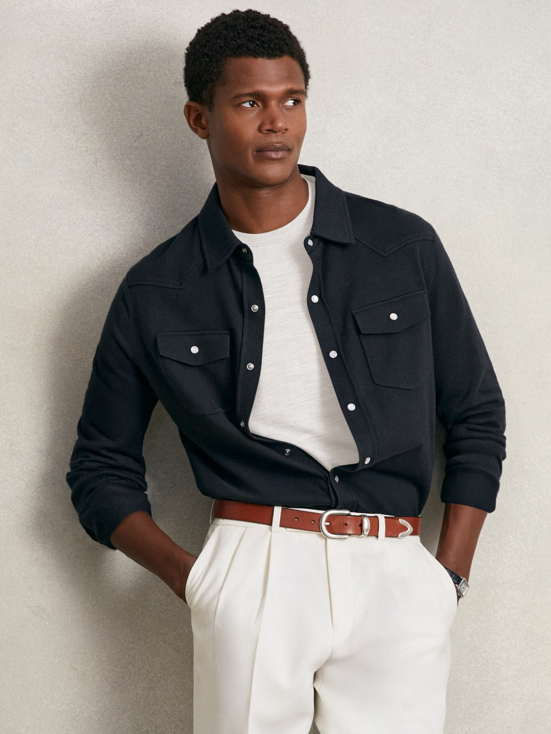 Cotton-Cashmere Western Knitted Shirt Navy | Mens