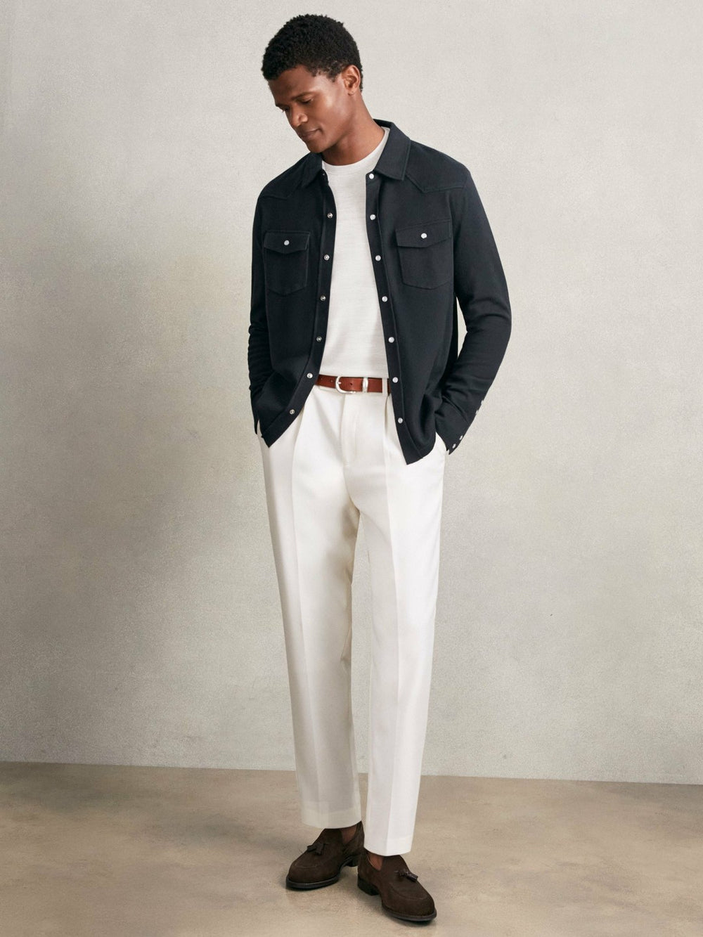 Cotton-Cashmere Western Knitted Shirt Navy | Mens