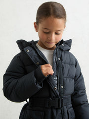 Longline Hooded Puffer Coat Navy | Children