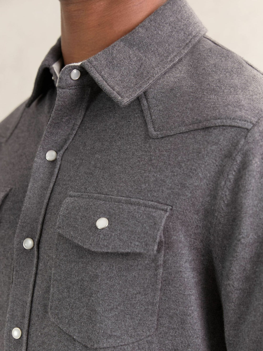 Cotton-Cashmere Western Knitted Shirt Charcoal Grey | Mens