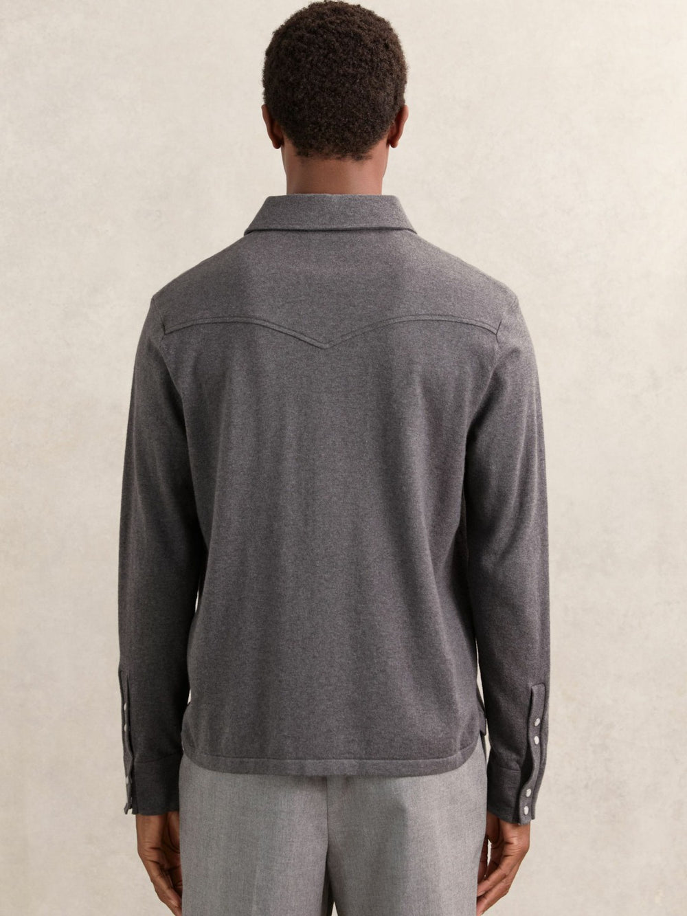Cotton-Cashmere Western Knitted Shirt Charcoal Grey | Mens