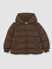 9-13 yrs Short Hooded Puffer Coat Chocolate | Children